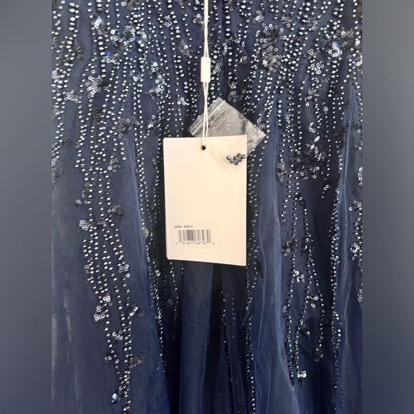 NEW MAC DUGGAL Embellished Flutter Sleeve Tea-Length Dress Midnight Navy 20304 - Picture 8 of 9